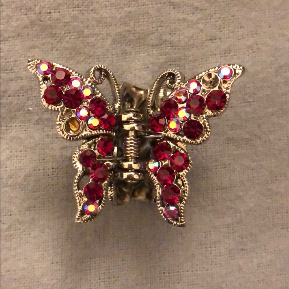 Sparkly Red Rhinestone Butterfly Clip - Picture 2 of 8
